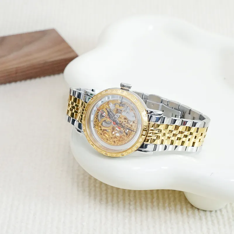 Sea Gull Automatic Mechanical Movement Steel Strap Watch Men's Watches Gold Dial-7