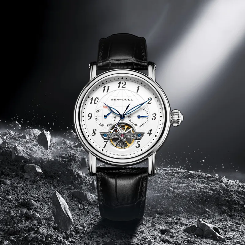 Sea Gull LE BRASSUS Automatic Mechanical Movement Genuine Leather Strap Watch Men's Watches White Dial-7