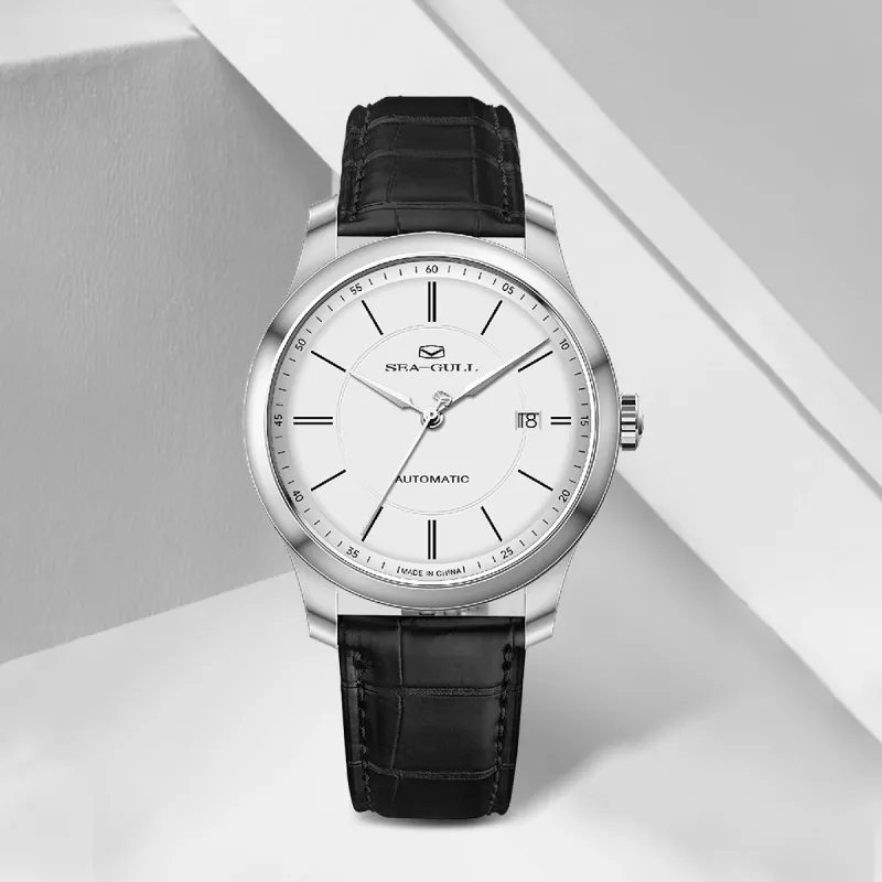 Sea Gull Automatic Mechanical Movement Genuine Leather Strap Watch Men's Watches White Dial-2