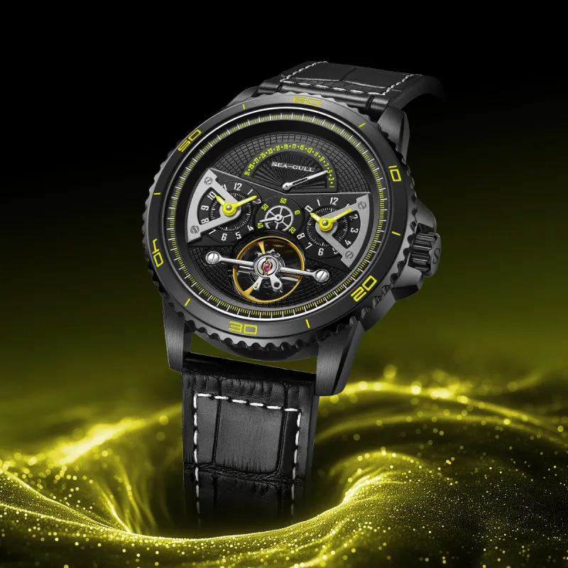 Sea Gull Automatic Mechanical Movement Cow Leather Strap Watch Men's Watches Black Dial-17