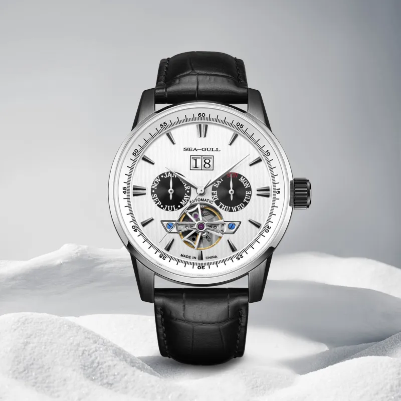 Sea Gull Masterpiece Collection Automatic Mechanical Movement Genuine Leather Strap Watch Men's Watches White Dial-13
