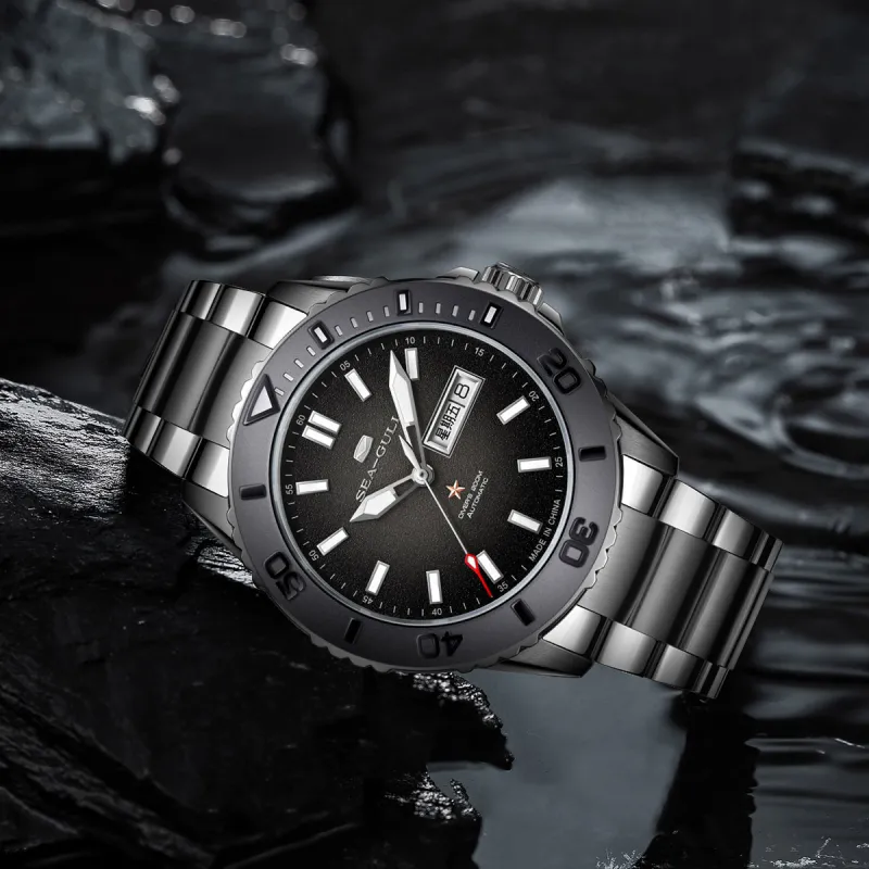 Sea Gull Ocean Mechanical Movement Steel Strap Watch Men's Watches Black Dial-5