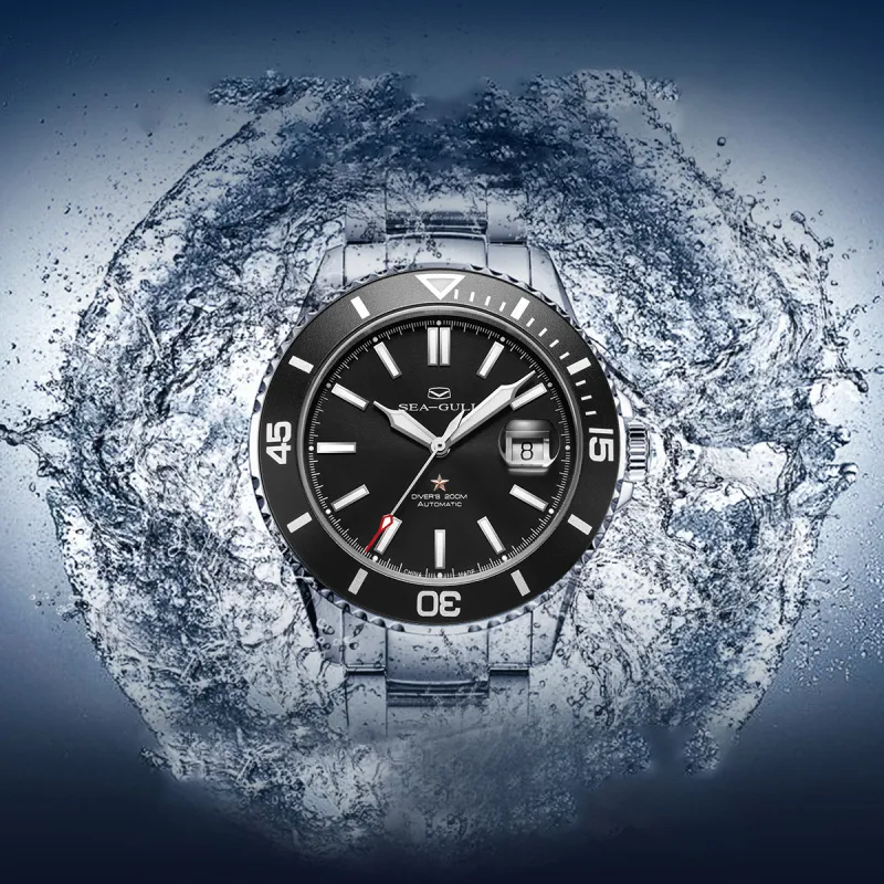 Sea Gull Ocean Automatic Mechanical Movement Steel Strap Watch Men's Watches Black Dial-10