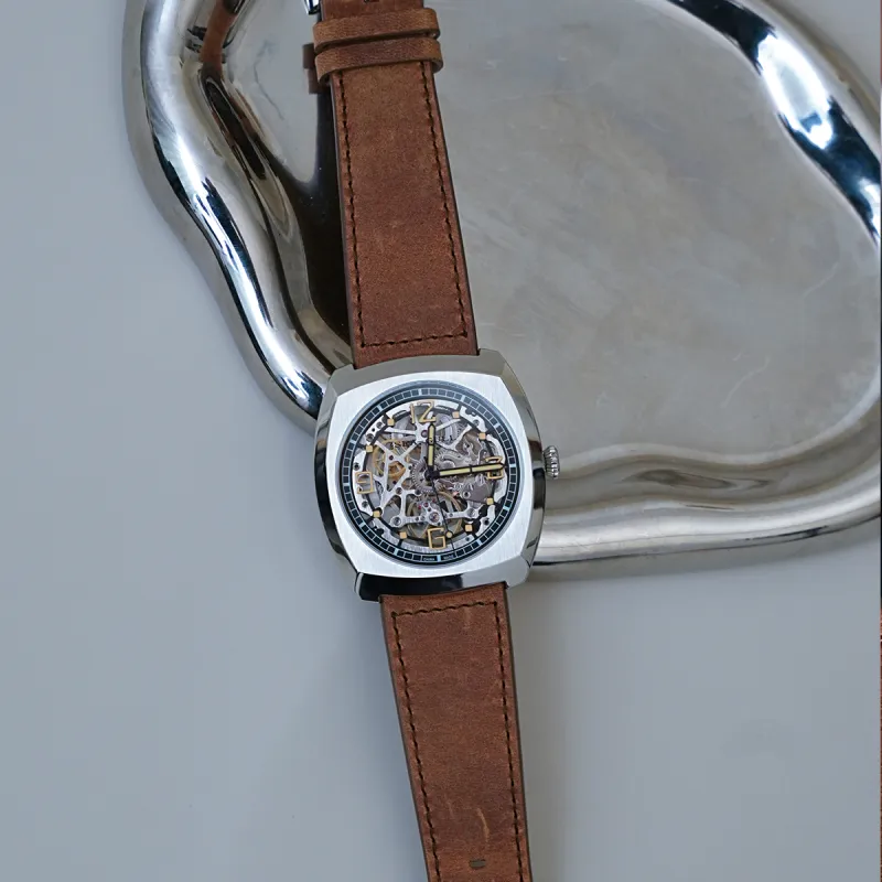 Sea Gull Edge Collection Automatic Mechanical Movement Genuine Leather Strap Watch Men's Watches Cut Out Dial-11