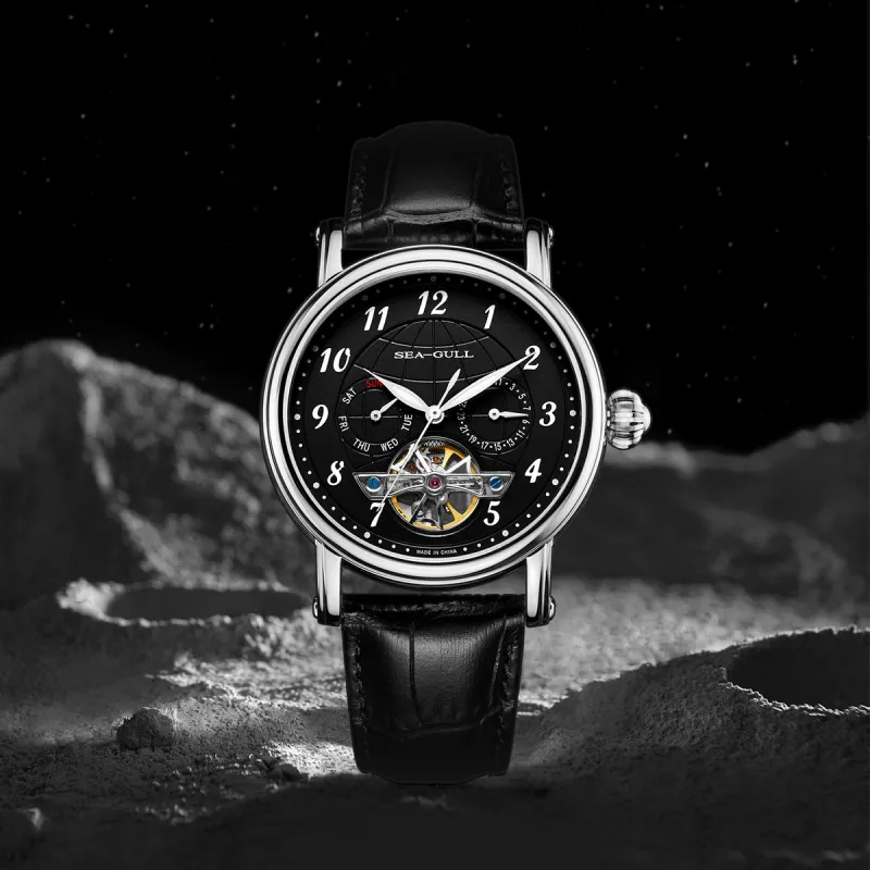 Sea Gull LE BRASSUS Automatic Mechanical Movement Genuine Leather Strap Watch Men's Watches White Dial-13