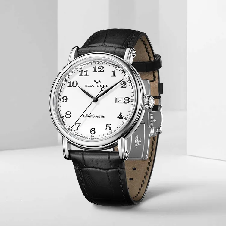 Sea Gull Automatic Mechanical Movement Cow Leather Strap Watch Men's Watches White Dial-6