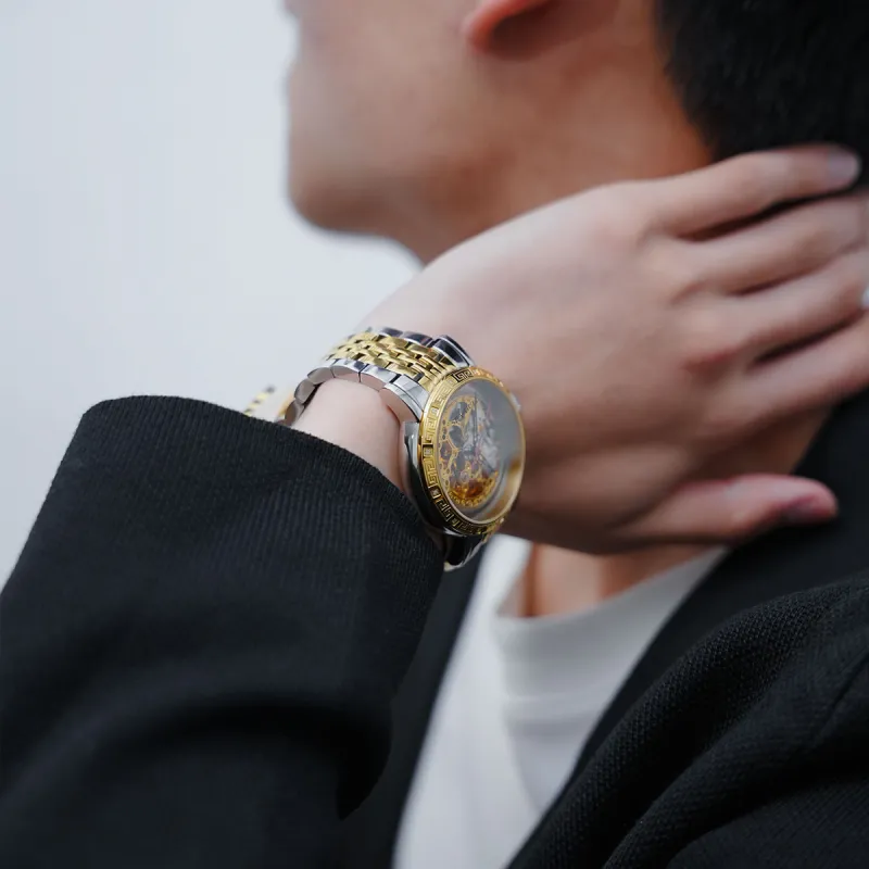 Sea Gull Automatic Mechanical Movement Steel Strap Watch Men's Watches Gold Dial-4