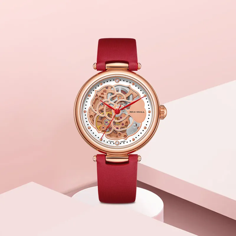 Sea Gull Automatic Mechanical Movement Genuine Leather Strap Watch Women's Watch Cut Out Dial-11