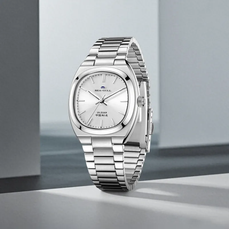Sea Gull Zall Series Automatic Mechanical Movement Steel Strap Watch Unisex Silver Dial-7