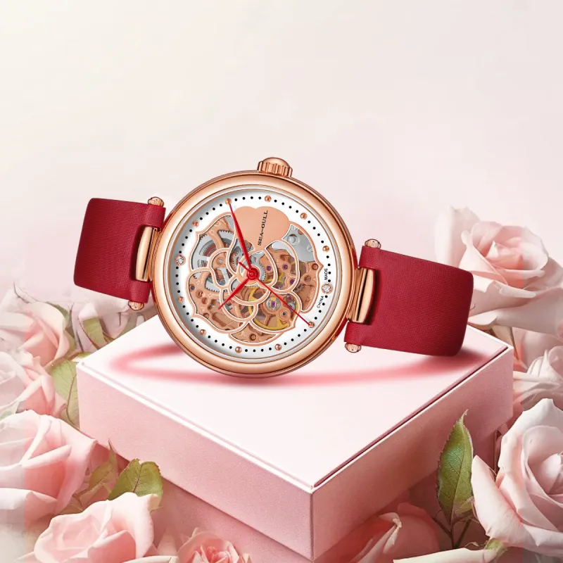 Sea Gull Automatic Mechanical Movement Genuine Leather Strap Watch Women's Watch Cut Out Dial-10