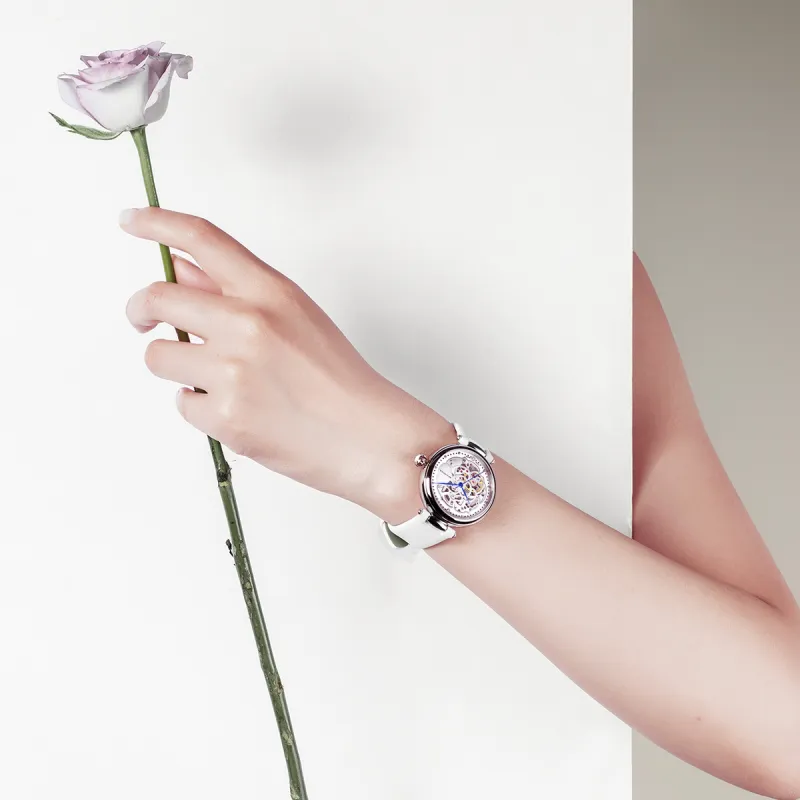 Sea Gull Automatic Mechanical Movement Genuine Leather Strap Watch Women's Watch Cut Out Dial-6