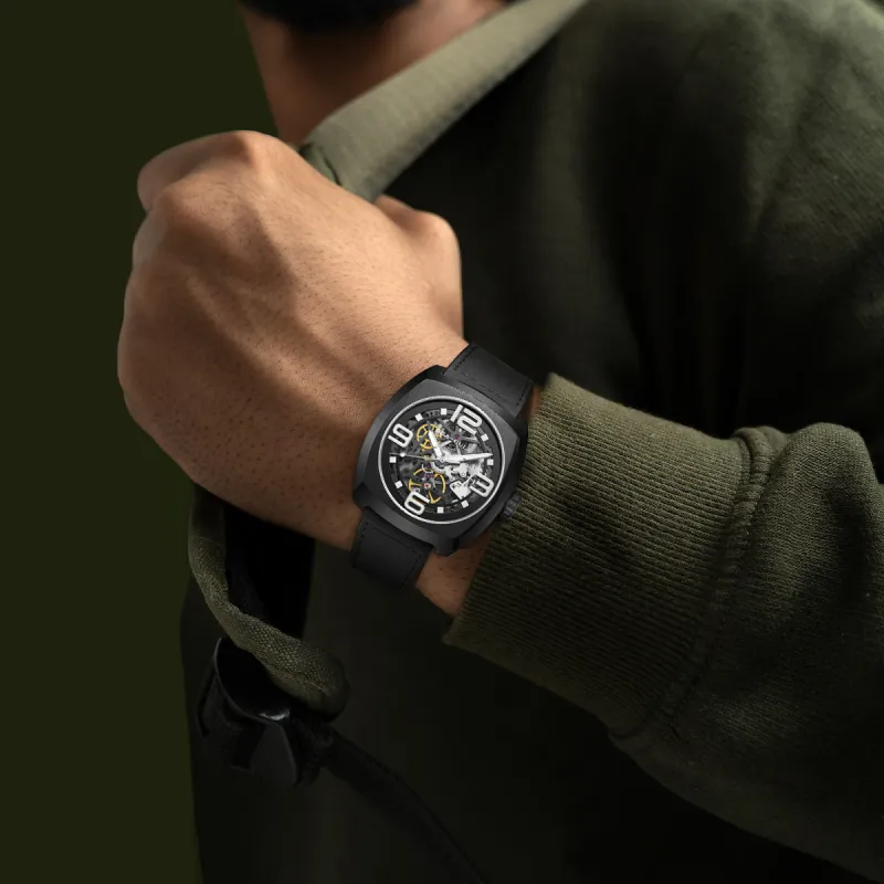 Sea Gull Street Fighter Collection Automatic Mechanical Movement Genuine Leather Strap Watch Men's Watches Cut Out Dial-12