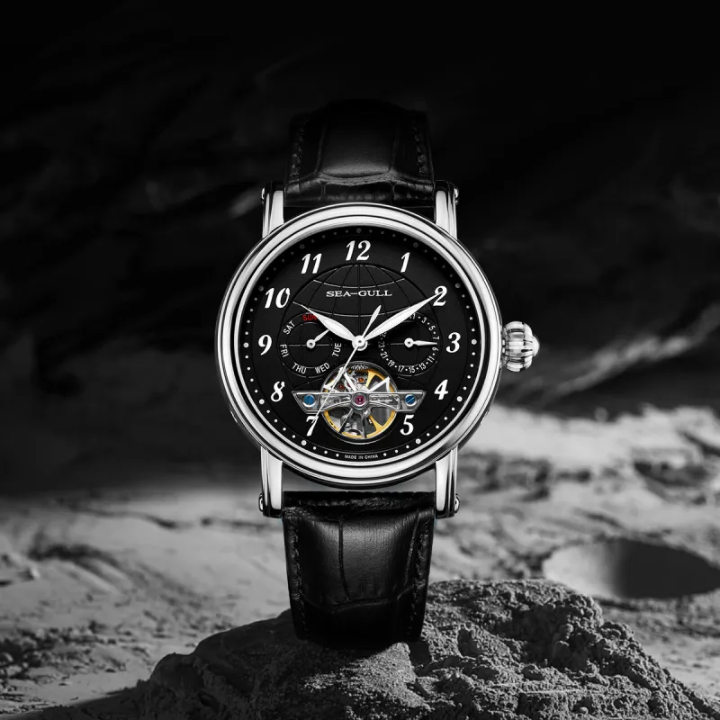 Sea Gull LE BRASSUS Automatic Mechanical Movement Genuine Leather Strap Watch Men's Watches White Dial-16