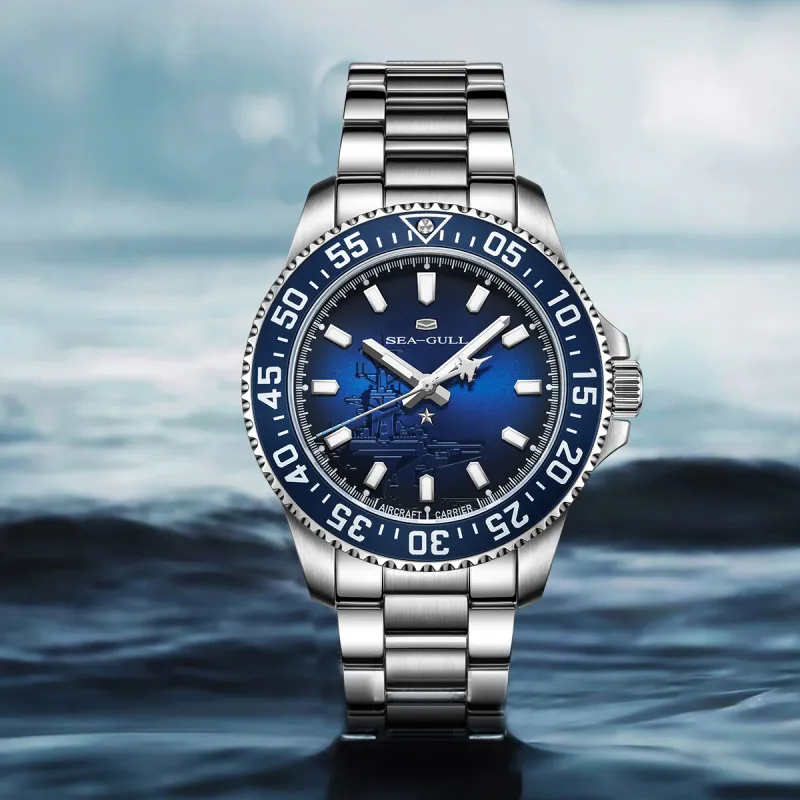 Sea Gull Ocean Automatic Mechanical Movement Steel Strap Watch Men's Watches Blue Dial-5