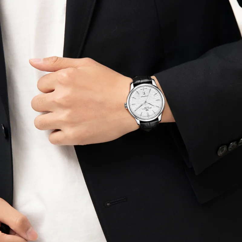 Sea Gull Superhuman Collection Automatic Mechanical Movement Genuine Leather Strap Watch Men's Watches White Dial-5