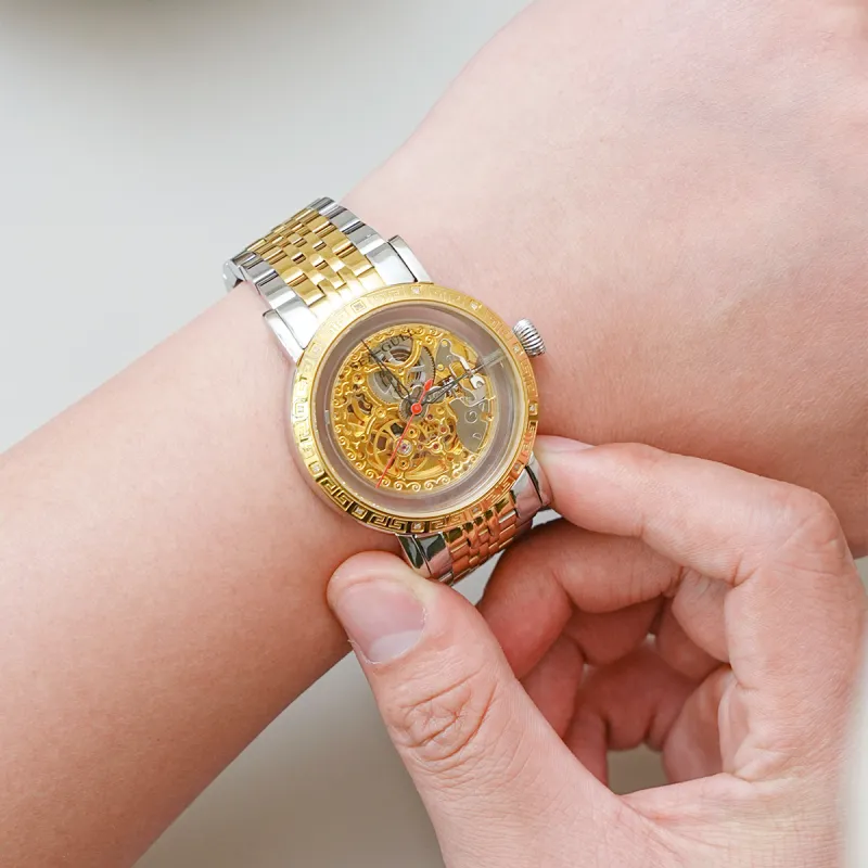 Sea Gull Automatic Mechanical Movement Steel Strap Watch Men's Watches Gold Dial-8