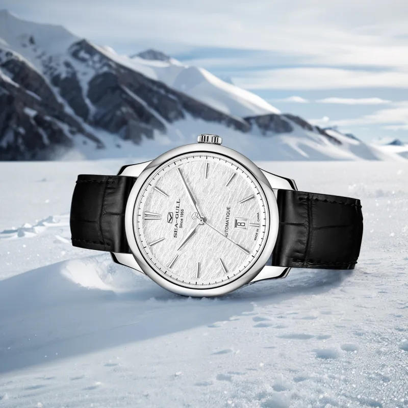 Sea Gull Superhuman Collection Automatic Mechanical Movement Genuine Leather Strap Watch Men's Watches White Dial-7