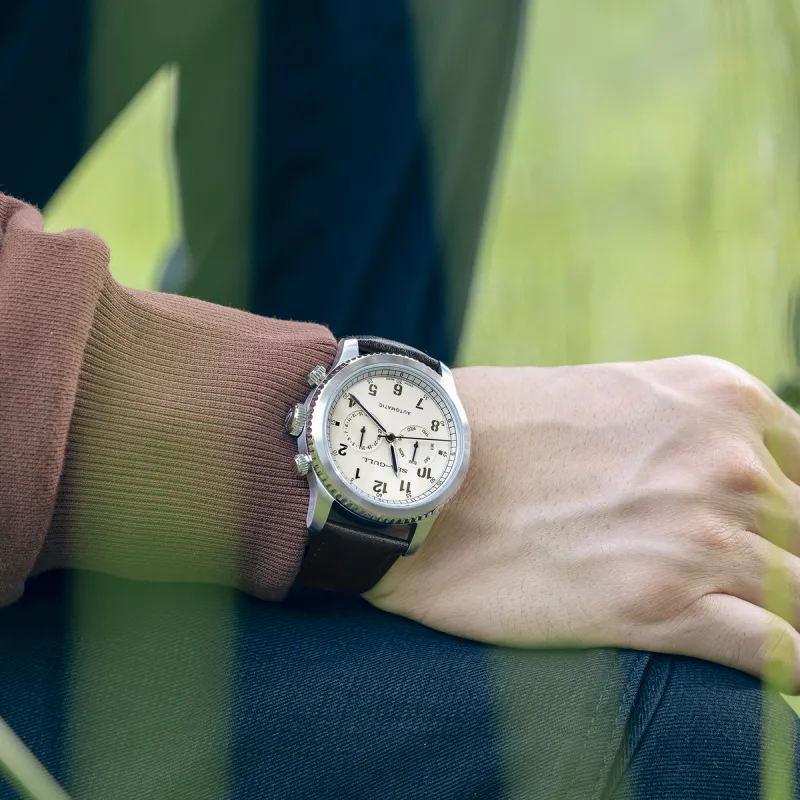 Sea Gull Pilot Collection Automatic Mechanical Movement Cow Leather Strap Watch Men's Watches White Dial-11