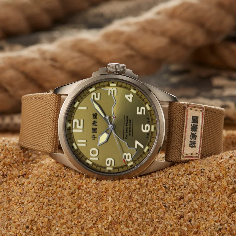 Sea Gull Automatic Mechanical Movement Canvas Strap Watch Men's Watches Yellow Watch Dial-2