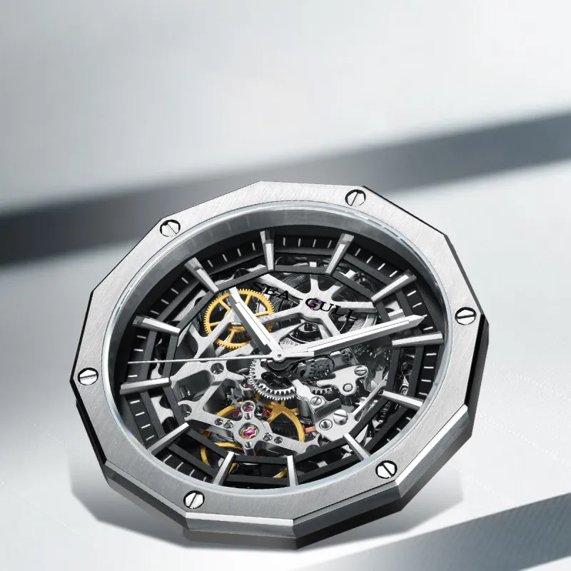 Sea Gull Edge Collection Automatic Mechanical Movement Stainless Steel Watchband Watch Men's Watches Black Dial-6
