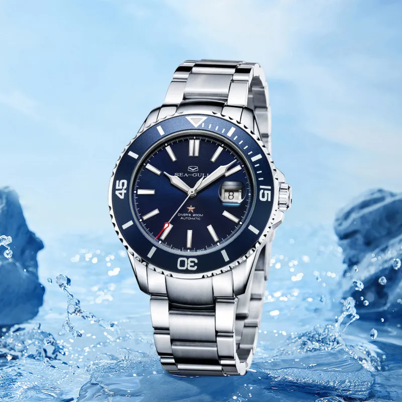 Sea Gull Ocean Series Automatic Mechanical Movement Steel Strap Watch Men's Watches Blue Dial-7