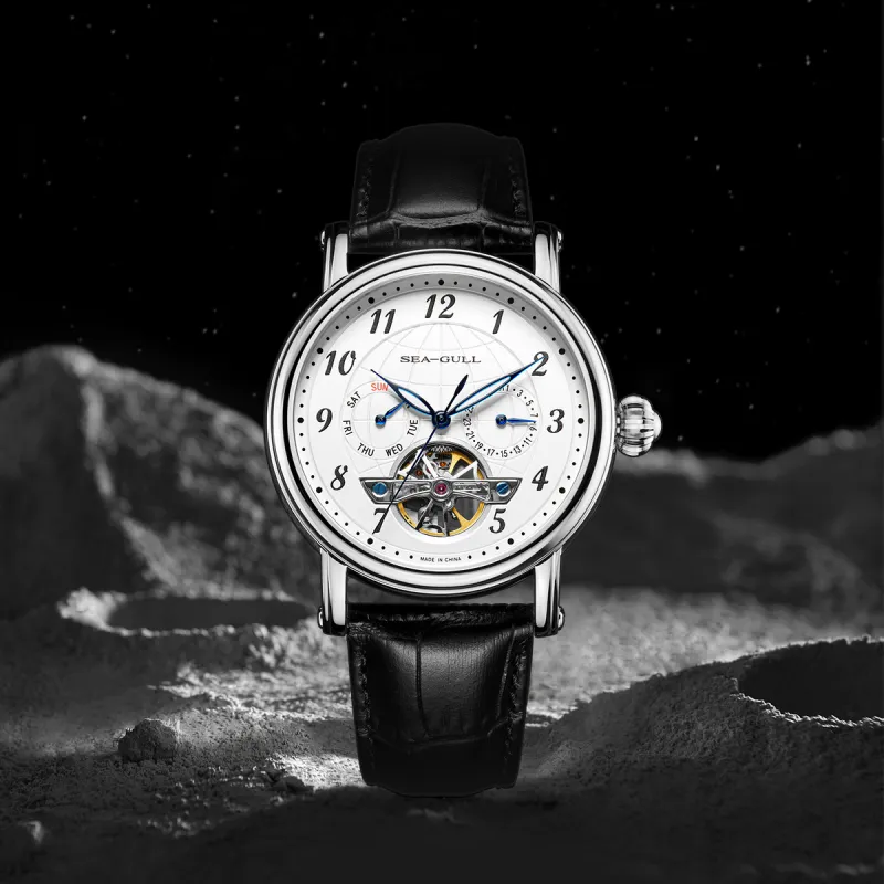 Sea Gull LE BRASSUS Automatic Mechanical Movement Genuine Leather Strap Watch Men's Watches White Dial-5