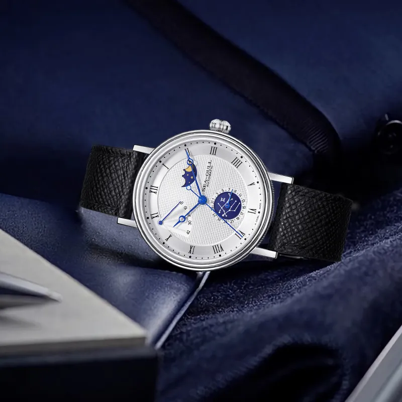 Sea Gull Automatic Mechanical Movement Genuine Leather Strap Watch Men's Watches Silver Dial-4