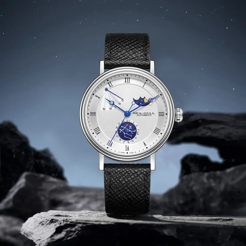 Sea Gull Automatic Mechanical Movement Genuine Leather Strap Watch Men's Watches Silver Dial-3