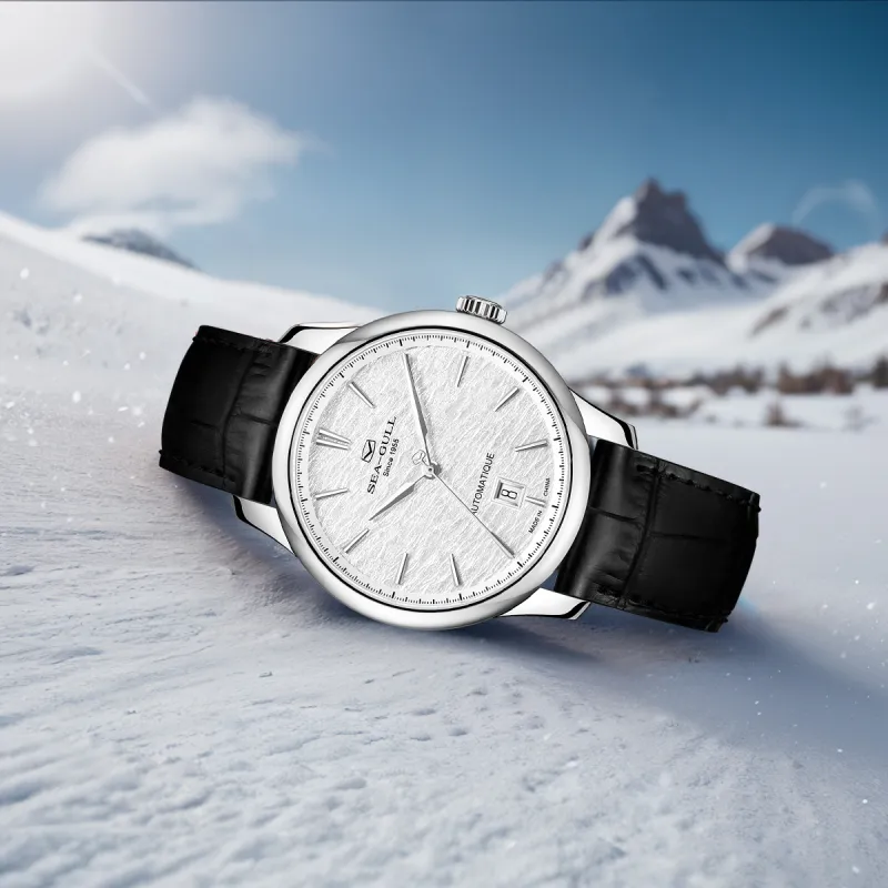 Sea Gull Superhuman Collection Automatic Mechanical Movement Genuine Leather Strap Watch Men's Watches White Dial-9
