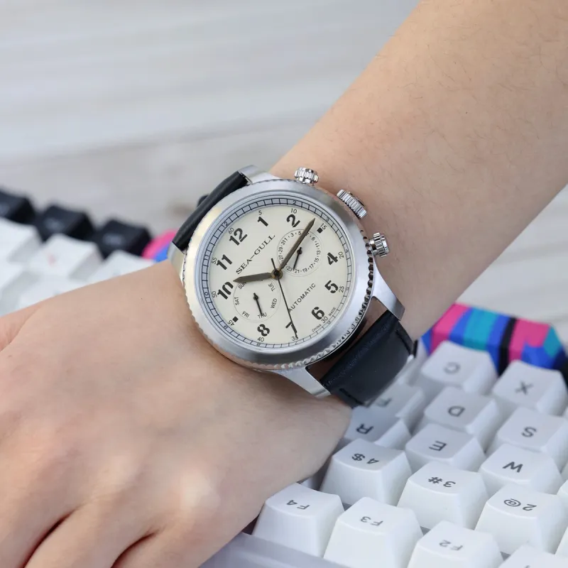 Sea Gull Pilot Collection Automatic Mechanical Movement Cow Leather Strap Watch Men's Watches White Dial-10