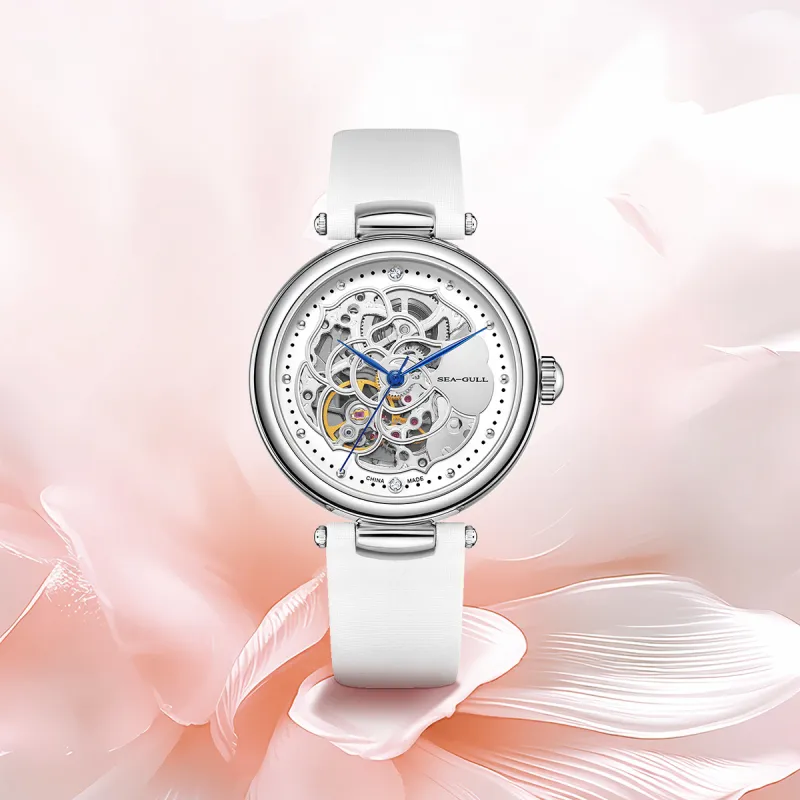 Sea Gull Automatic Mechanical Movement Genuine Leather Strap Watch Women's Watch Cut Out Dial-3