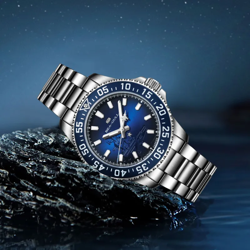 Sea Gull Ocean Automatic Mechanical Movement Steel Strap Watch Men's Watches Blue Dial-2
