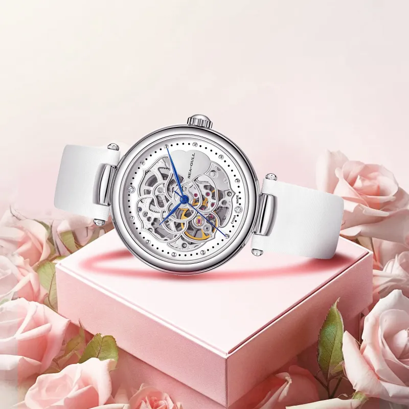 Sea Gull Automatic Mechanical Movement Genuine Leather Strap Watch Women's Watch Cut Out Dial-4
