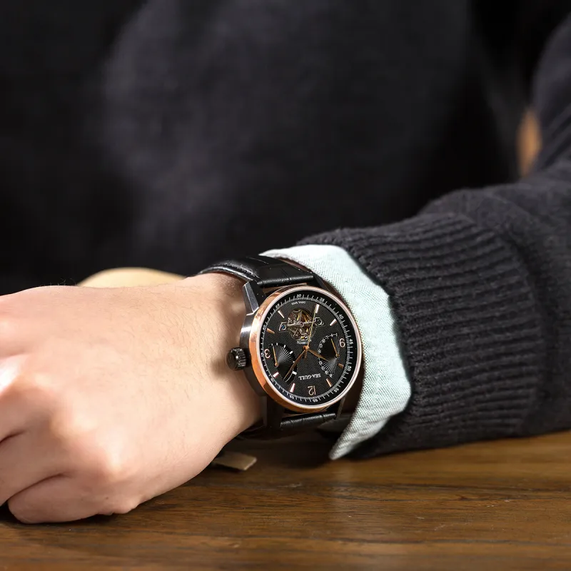 Sea Gull LE BRASSUS Automatic Mechanical Movement Watch Men's Watches Black Dial-8