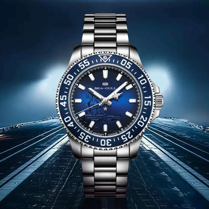 Sea Gull Ocean Automatic Mechanical Movement Steel Strap Watch Men's Watches Blue Dial-4