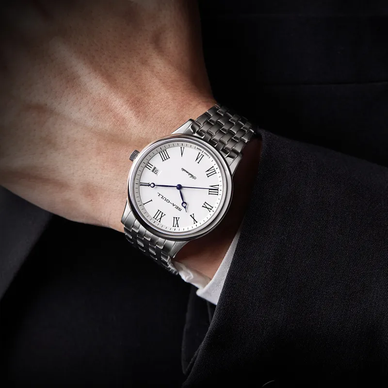 Sea Gull Business Formal Collection Automatic Mechanical Movement Steel Strap Watch Men's Watches White Dial-3