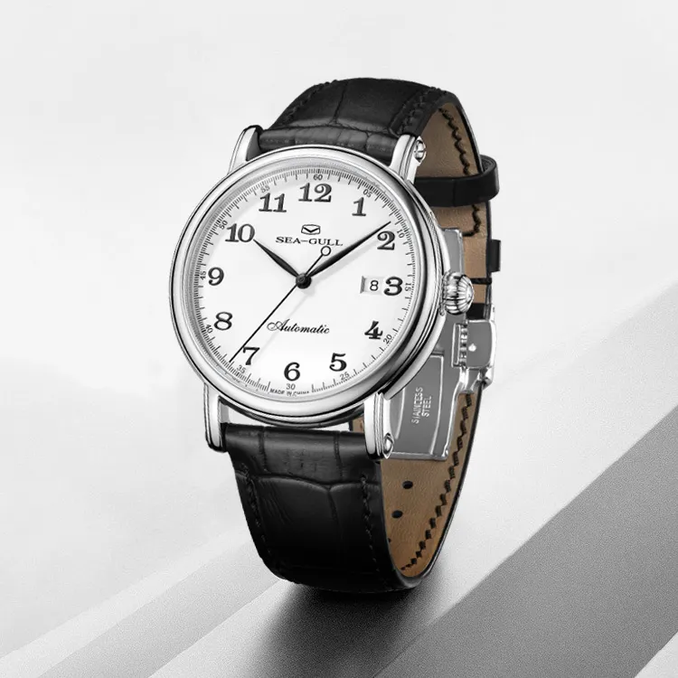 Sea Gull Automatic Mechanical Movement Cow Leather Strap Watch Men's Watches White Dial-7