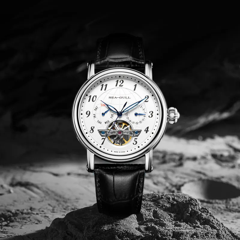 Sea Gull LE BRASSUS Automatic Mechanical Movement Genuine Leather Strap Watch Men's Watches White Dial-8