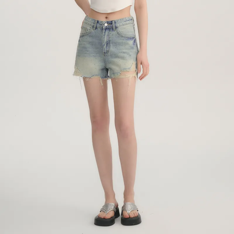 Heartboon Denim Shorts Women's Blue-4