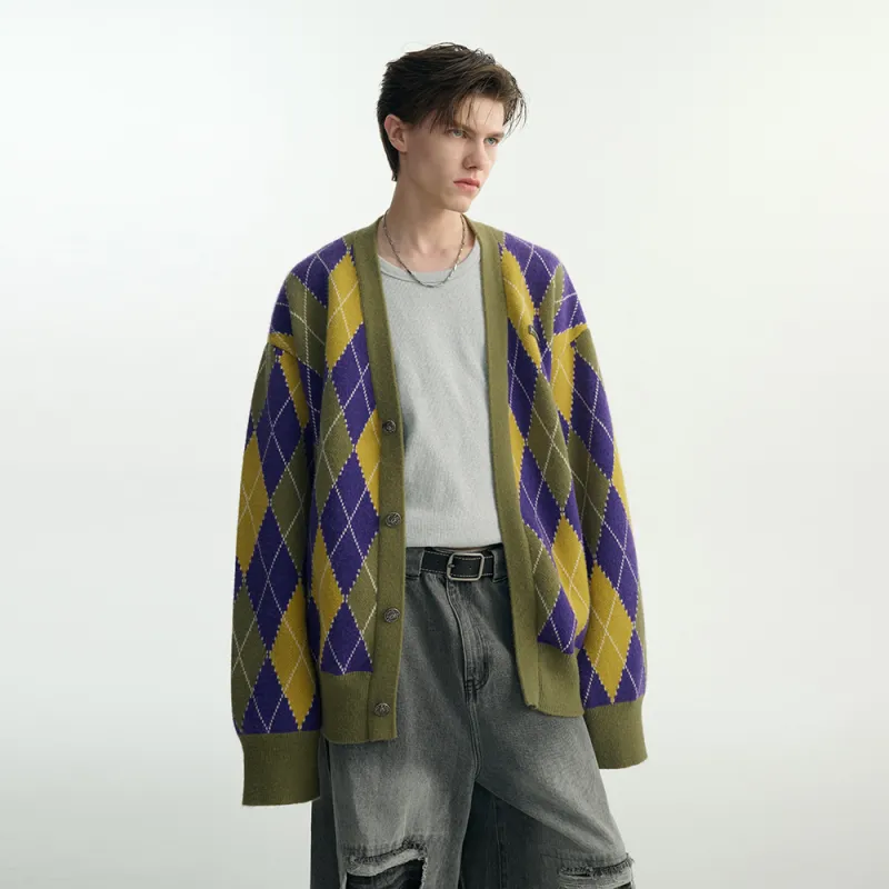 Heartboon Sweaters Unisex Yellow Purple Plaid-7