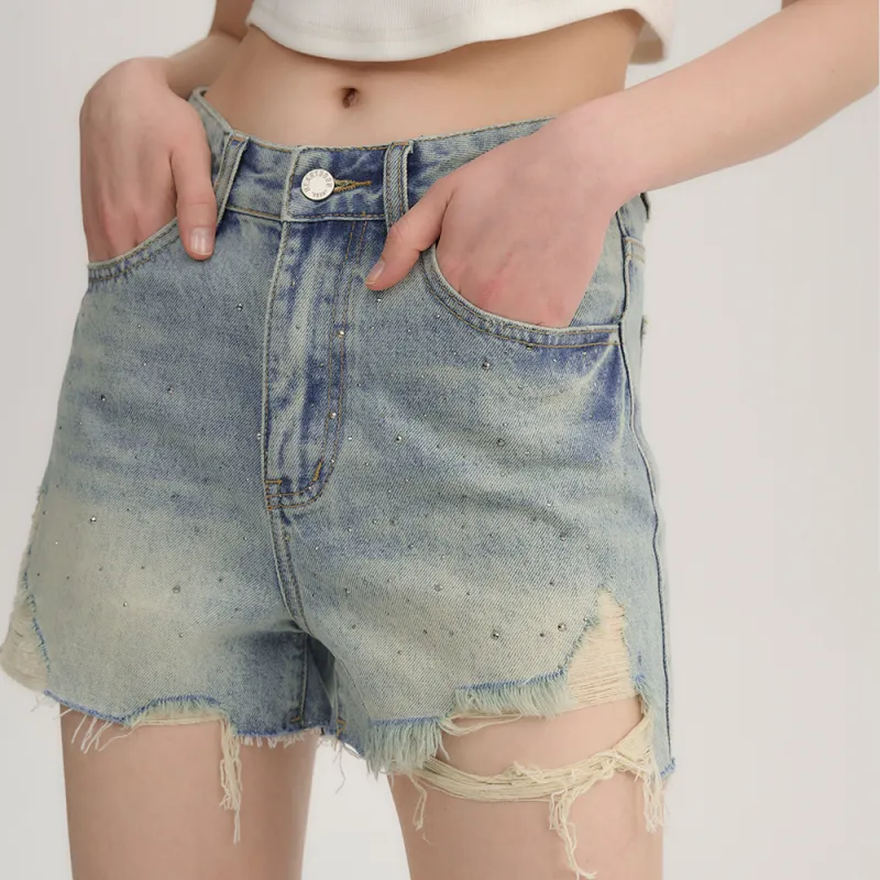 Heartboon Denim Shorts Women's Blue-5