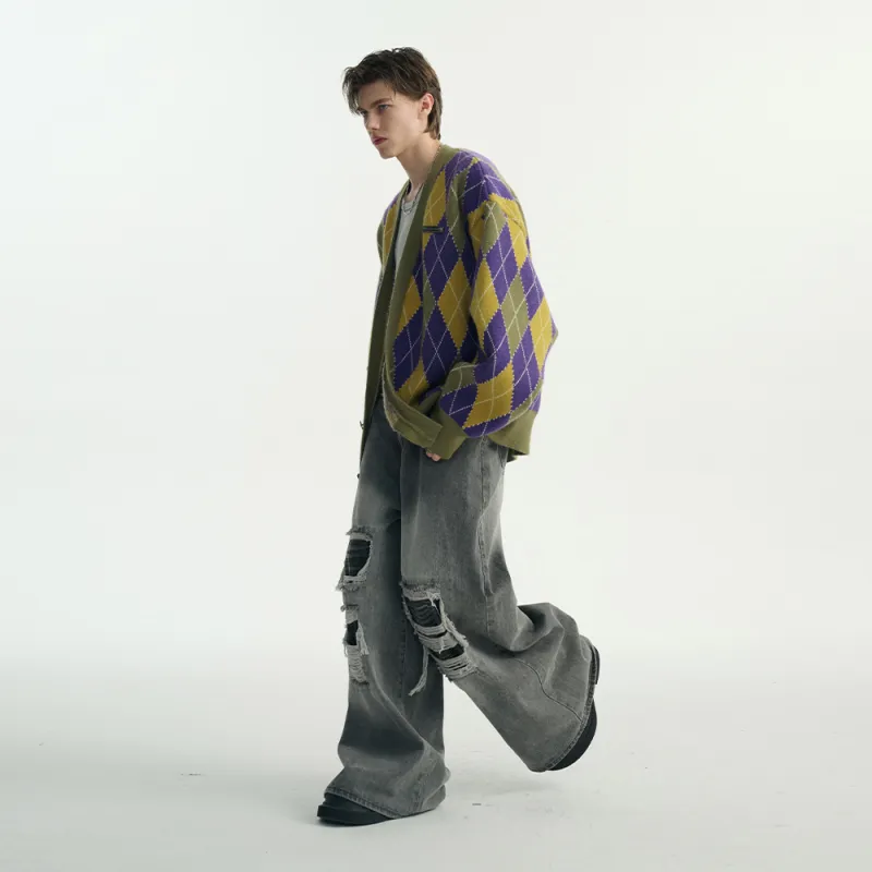 Heartboon Sweaters Unisex Yellow Purple Plaid-6