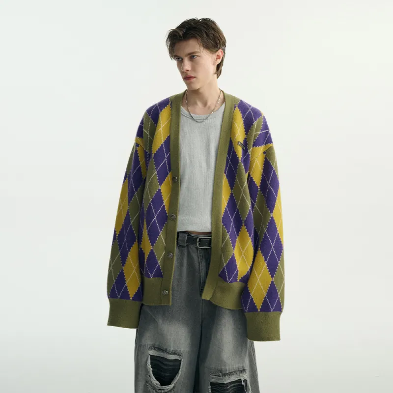 Heartboon Sweaters Unisex Yellow Purple Plaid-8