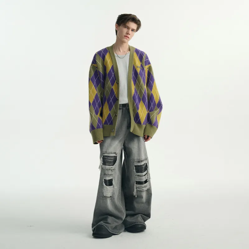 Heartboon Sweaters Unisex Yellow Purple Plaid-3