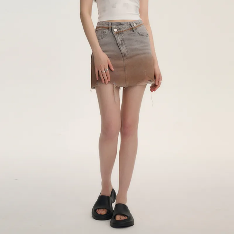 Heartboon Denim Short Skirts Women's Vintage Rusty Red-3