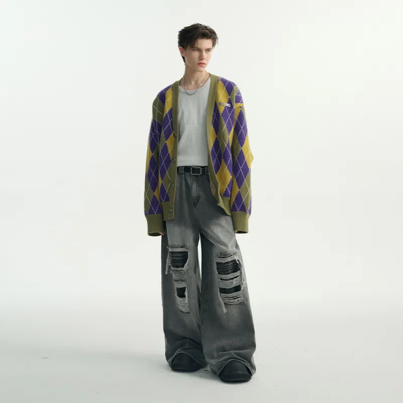Heartboon Sweaters Unisex Yellow Purple Plaid-2