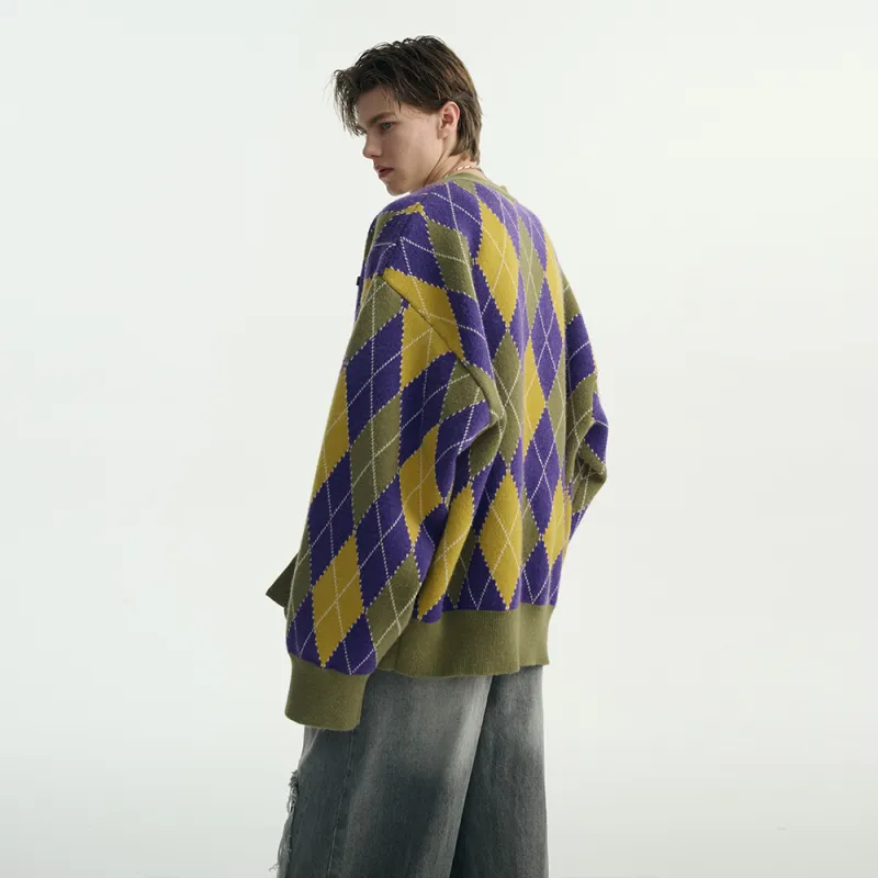 Heartboon Sweaters Unisex Yellow Purple Plaid-11
