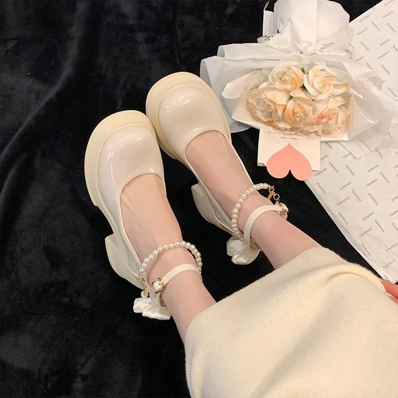 TUOPIN Chunky Heel High Heels 6.5cm Women's Beige-7