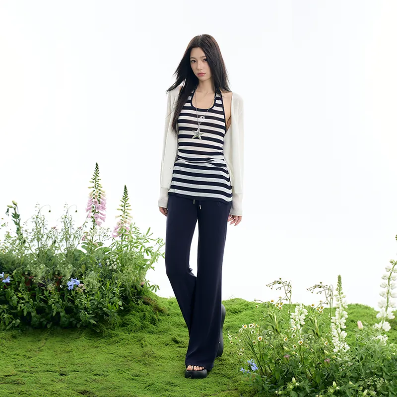 INSLIISA Tank Tops Women's Black White Stripes-3