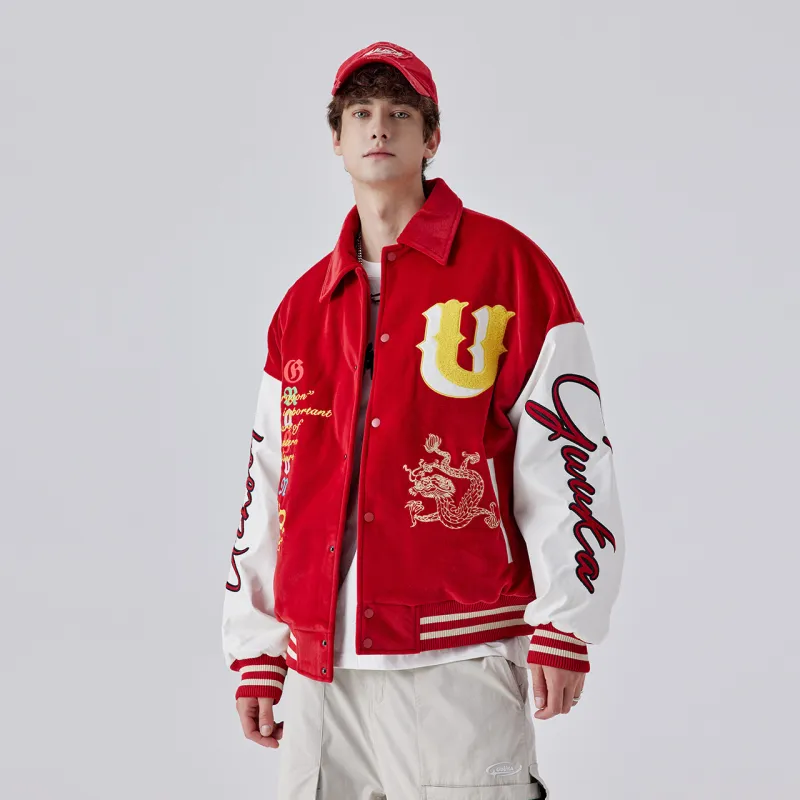 Guuka Year Of The Dragon Series Baseball Jacket Unisex Red-6